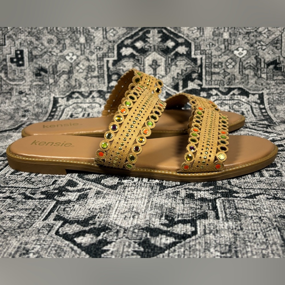 NWOT‎ Kensie Mina Studded Jeweled Slip On Flat Sandals Women’s Size 10